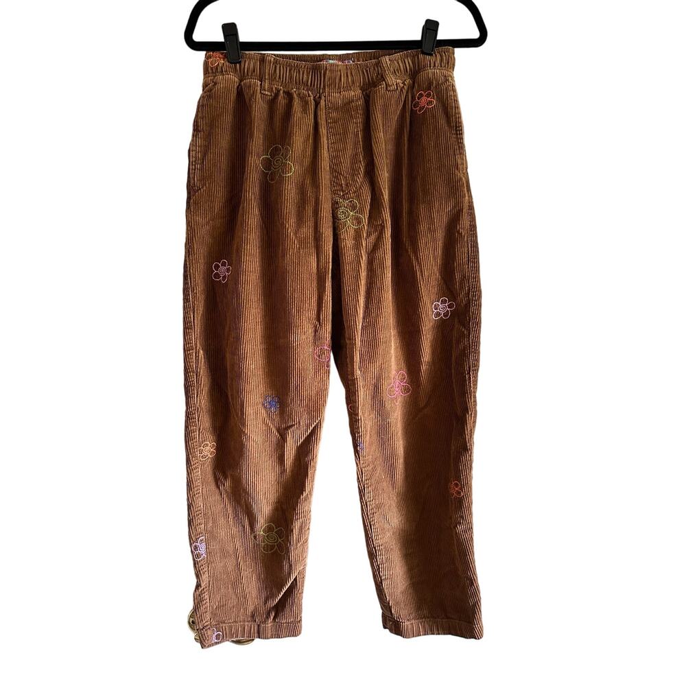 Urban Outfitters Brown Corduroy Embroidered Beach Pants Size Medium